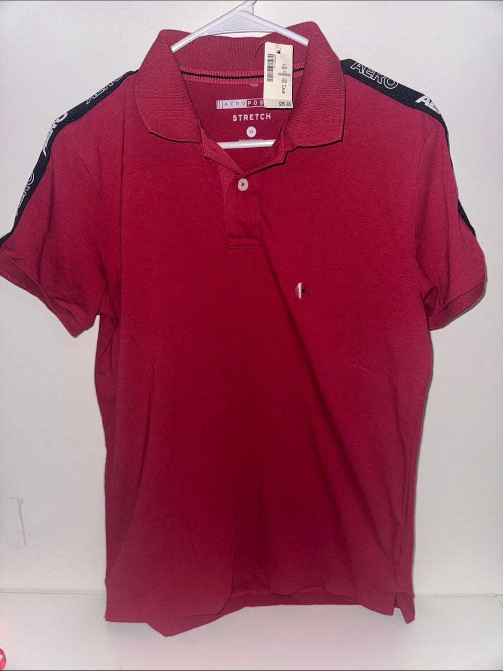 Aeropostale Men's Stretch Polo Shirt - Dark Red with Black Shoulder Taping